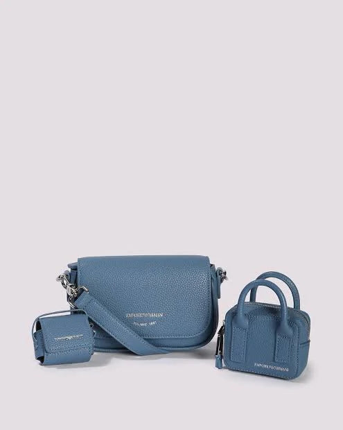 Emporio Armani Pebbled Leather Mini Crossbody Bag in blue
