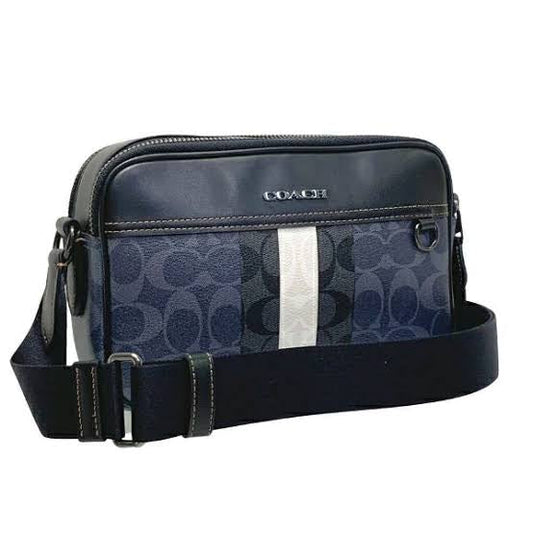 Coach Graham Crossbody Stripe Blue Signature Canvas