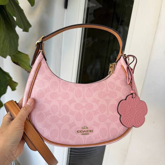 Emily Shoulder Bag In Signature Canvas With Charms in pink