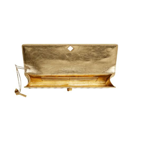 Bottega Veneta Andiamo Clutch Metallic Gold Leather With Knotted Strap