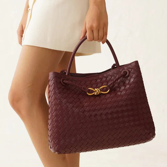 Bottega Veneta Medium Andiamo Bag Barolo Intrecciato Leather With Knotted Strap