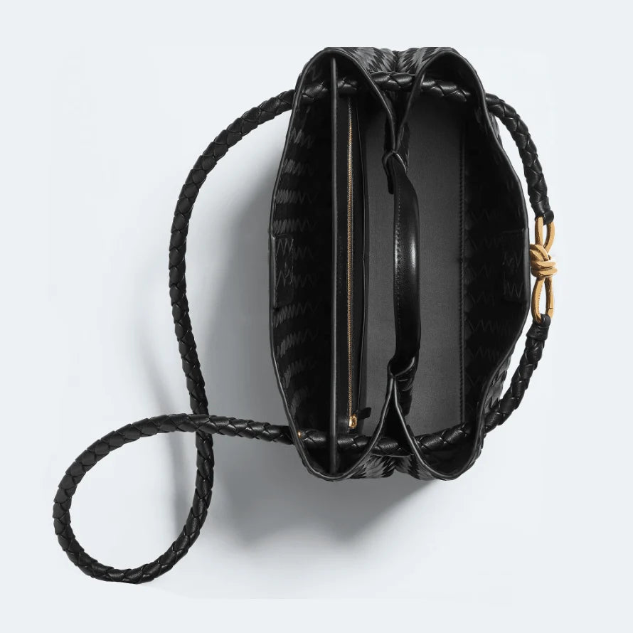 Bottega Veneta Medium Andiamo Crossbody Bag in Intrecciato Leather Black