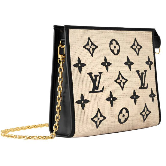 Louis Vuitton Raffia and Leather Poche With Chain