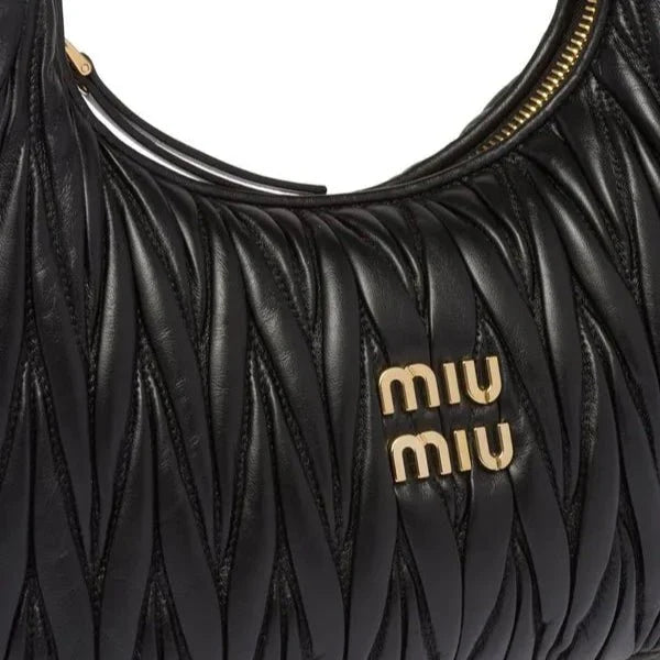 Miu Miu Small Miu Wander Black Matelassé Bag