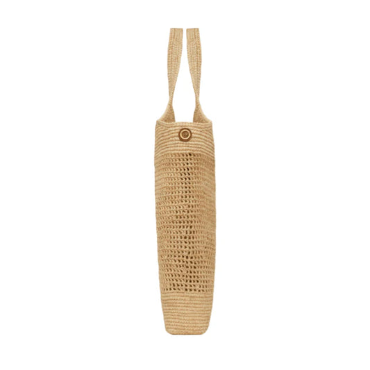 Yves Saint Laurent Icare In Raffia Naturel And Brown Gold
