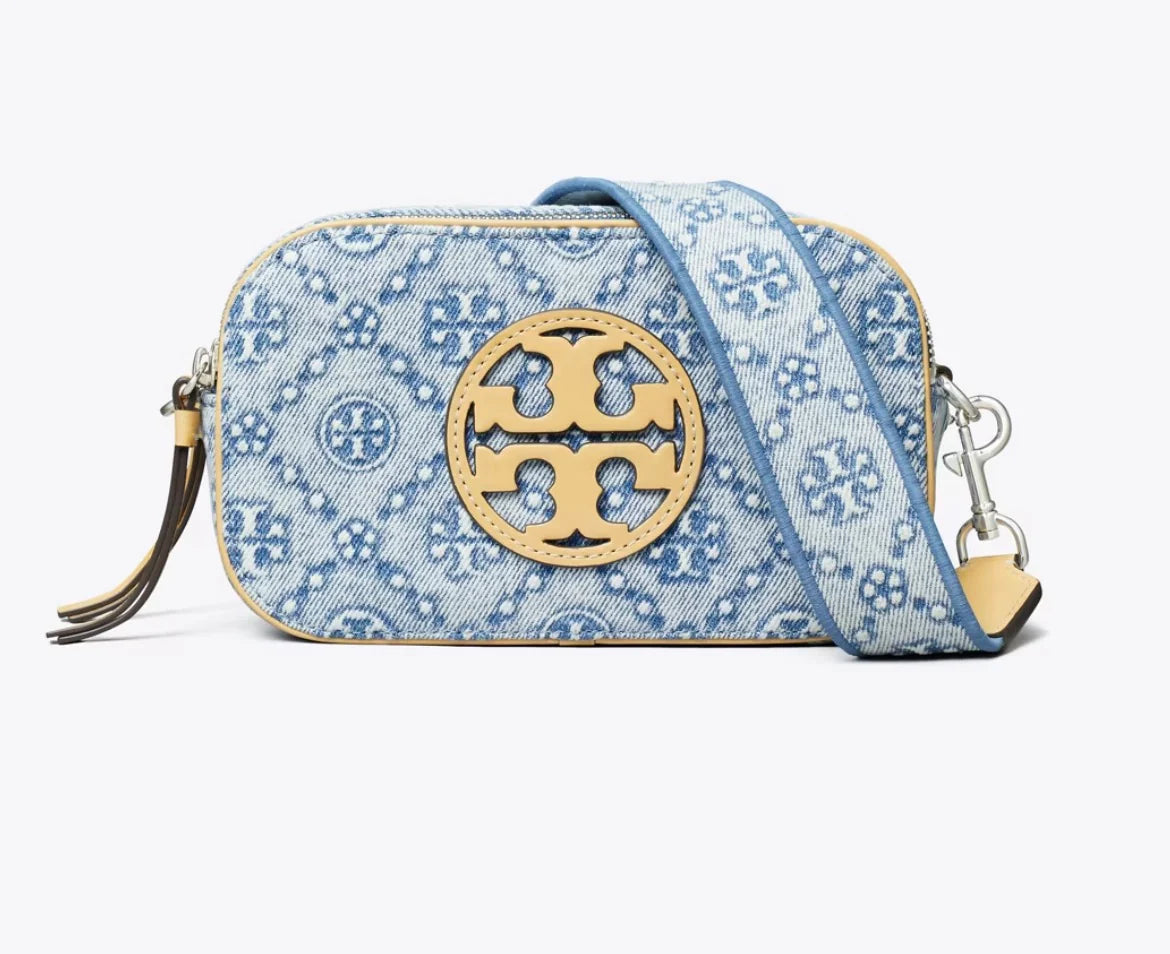 Tory Mini Miller T Monogram denim crossbody bag