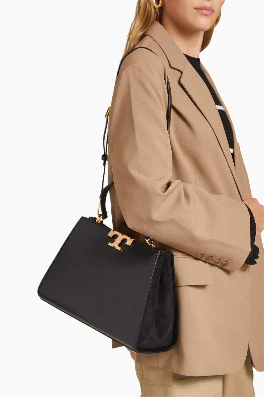 TORY BURCH ELEANOR LEATHER TOTE BAG IN BLACK