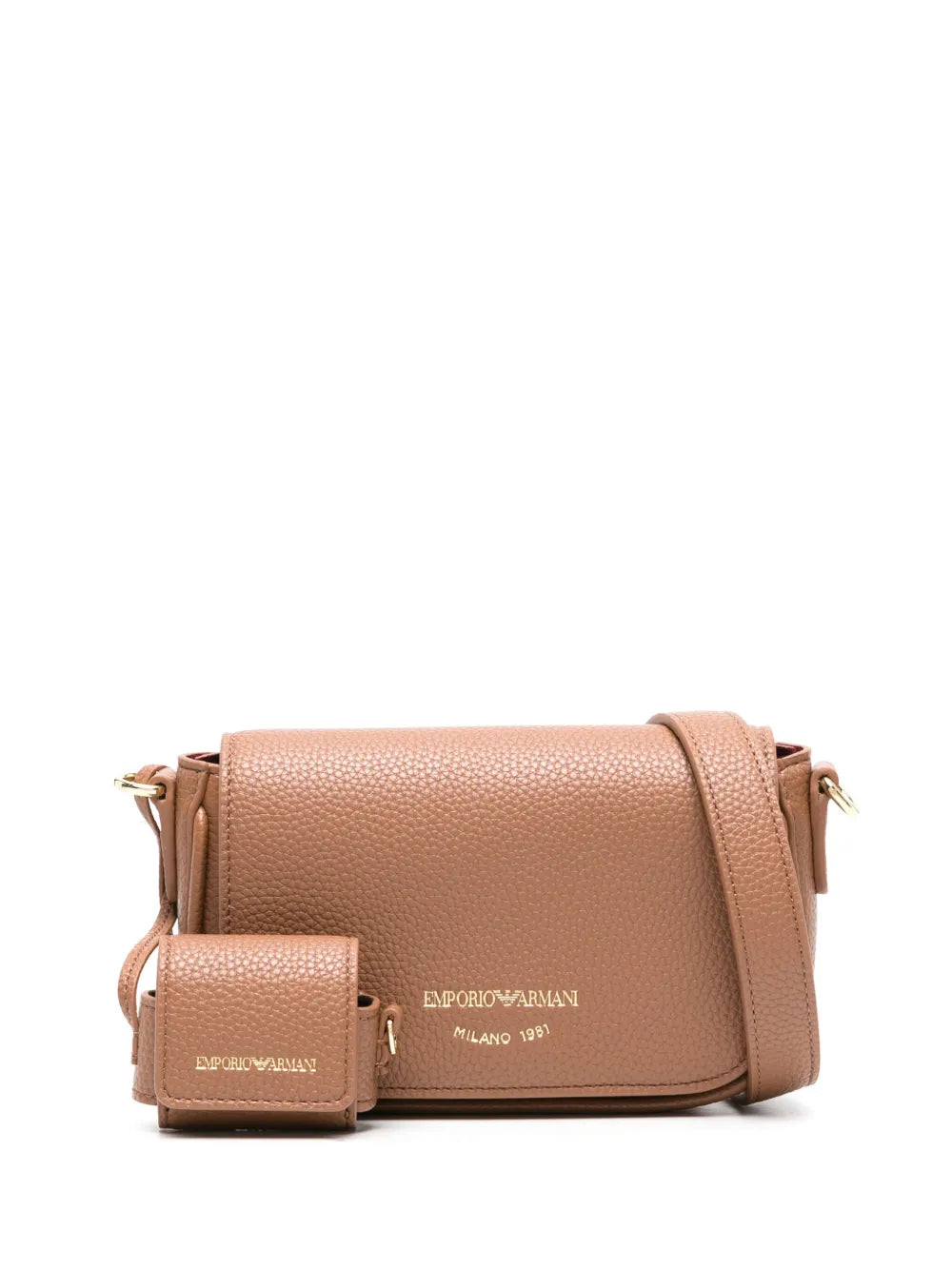 Emporio Armani Pebbled Leather Mini Crossbody Bag in brown