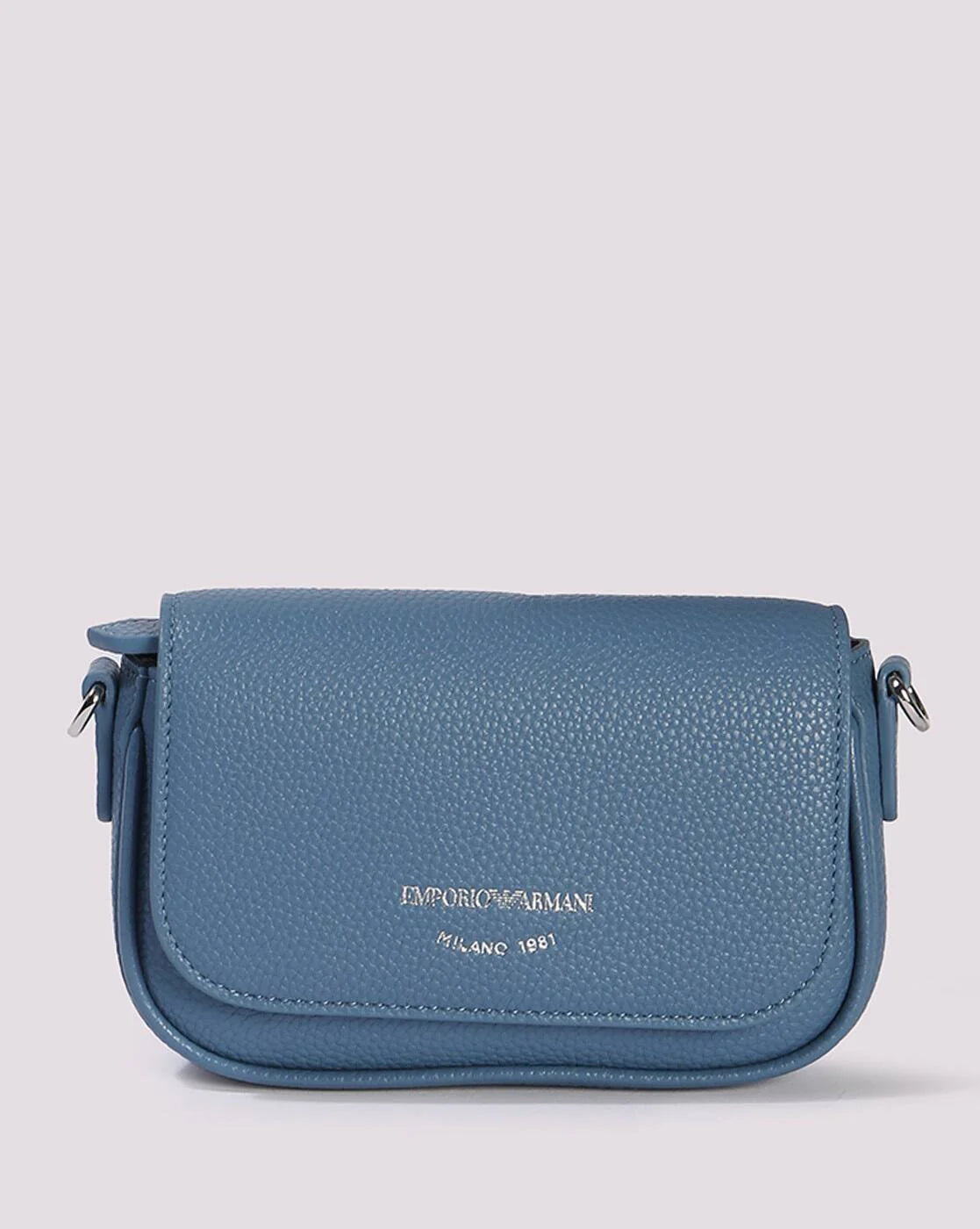 Emporio Armani Pebbled Leather Mini Crossbody Bag in blue