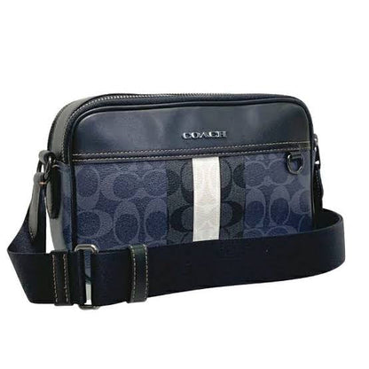 Coach Graham Crossbody Stripe Blue Signature Canvas