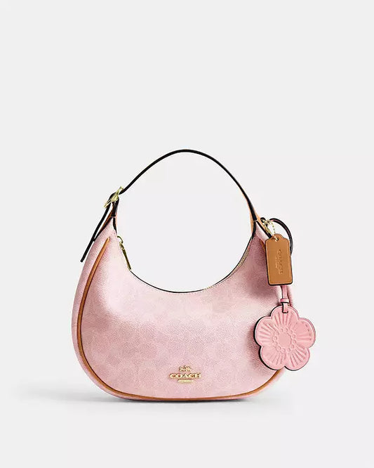 Emily Shoulder Bag In Signature Canvas With Charms in pink
