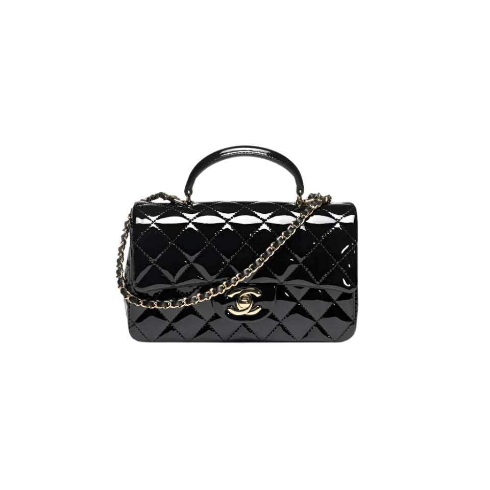 Chanel Mini Classic Handbag with Top Handle – Patent Calfskin & Gold-Tone Metal