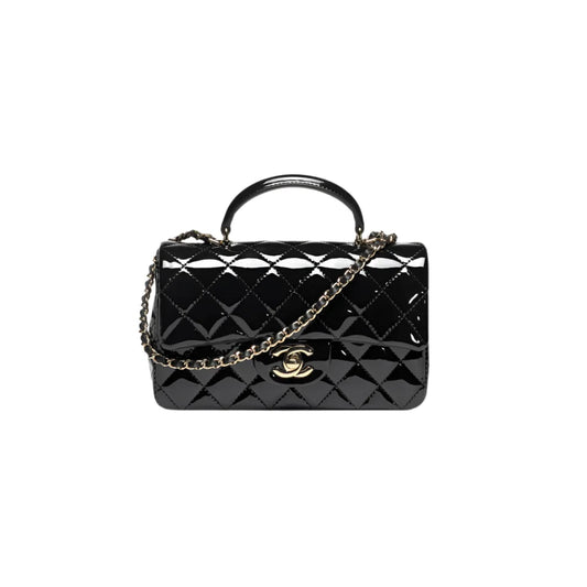 Chanel Mini Classic Handbag with Top Handle – Patent Calfskin & Gold-Tone Metal