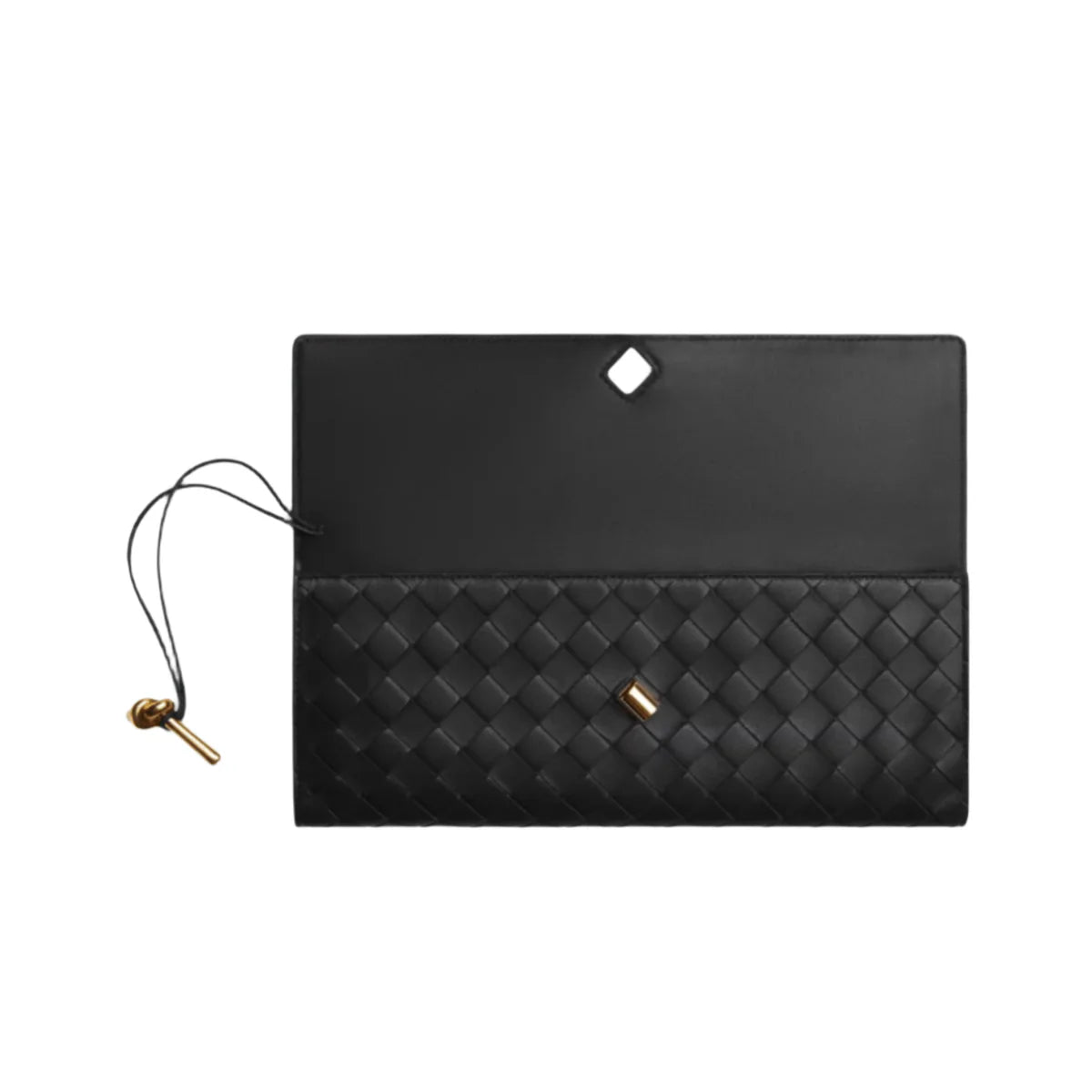 Bottega Veneta Andiamo Clutch – Black Intrecciato Leather