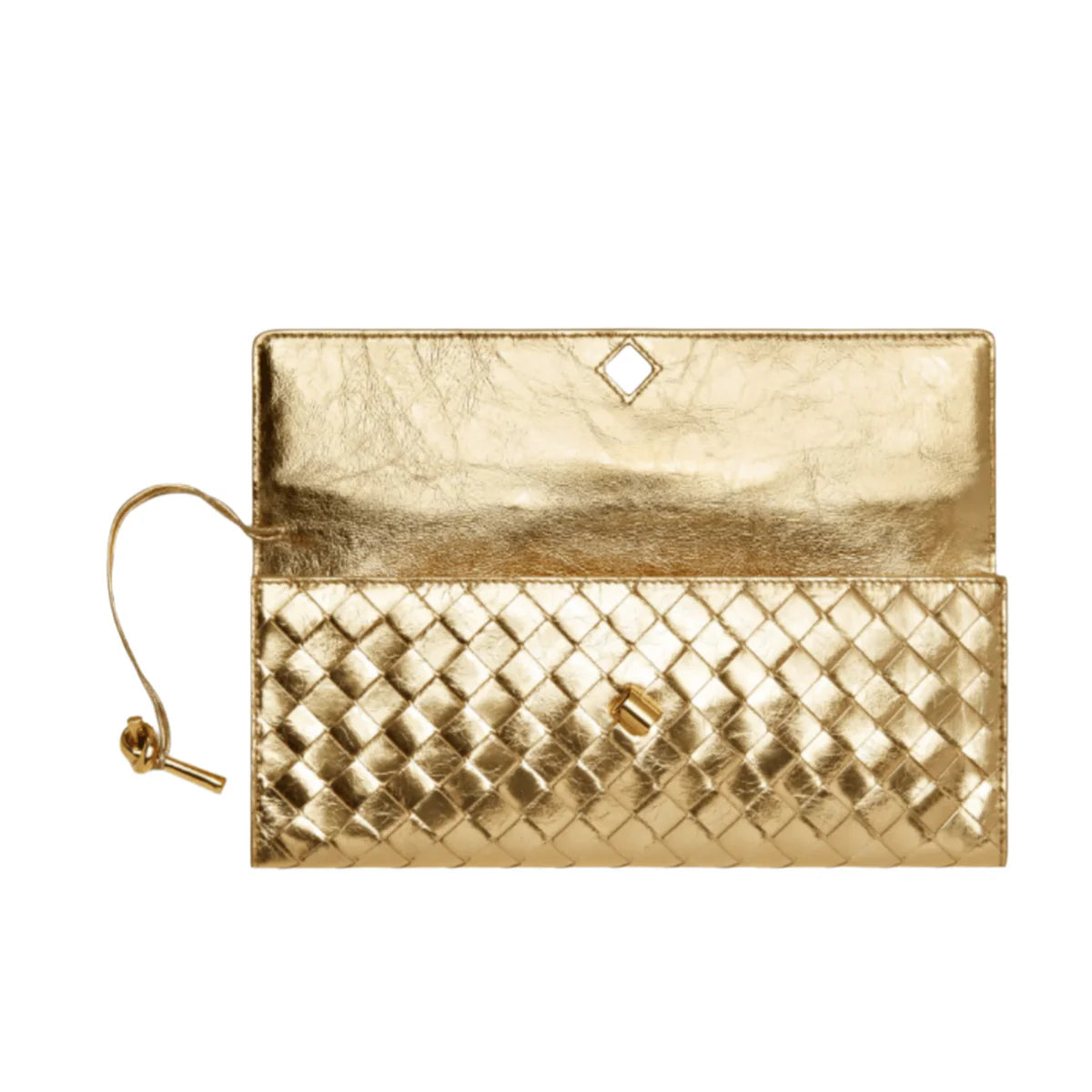Bottega Veneta Andiamo Clutch Metallic Gold Leather With Knotted Strap
