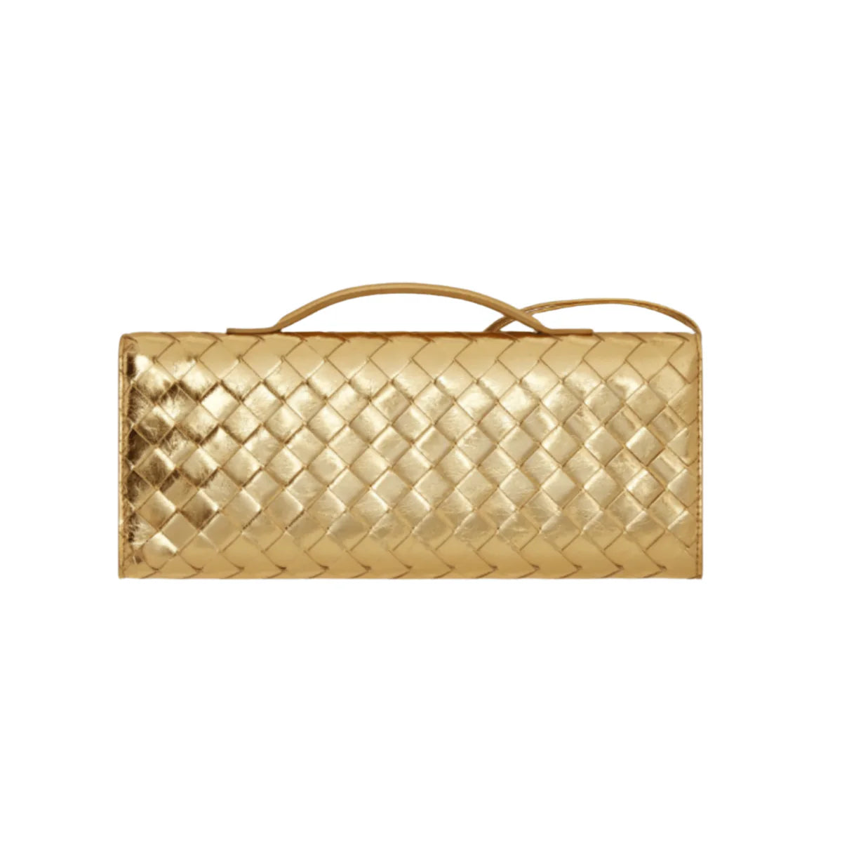 Bottega Veneta Andiamo Clutch Metallic Gold Leather With Knotted Strap