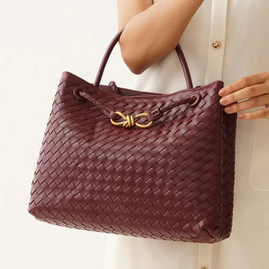 Bottega Veneta Medium Andiamo Bag Barolo Intrecciato Leather With Knotted Strap