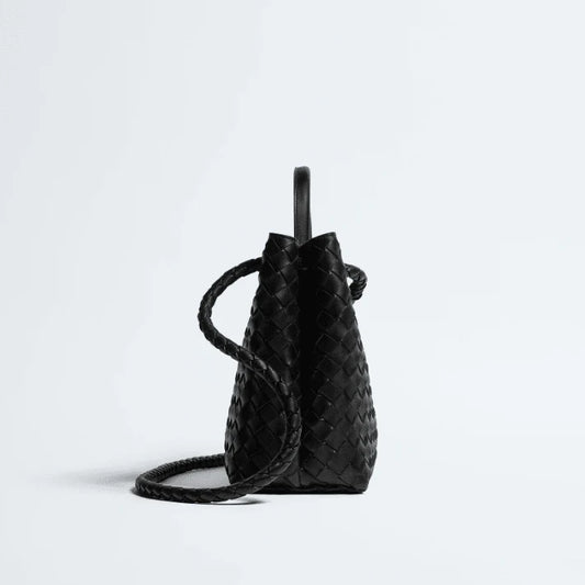 Bottega Veneta Medium Andiamo Crossbody Bag in Intrecciato Leather Black