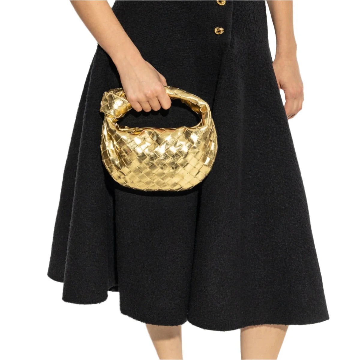 Bottega Veneta Mini Jodie Metallic Gold Leather Bag