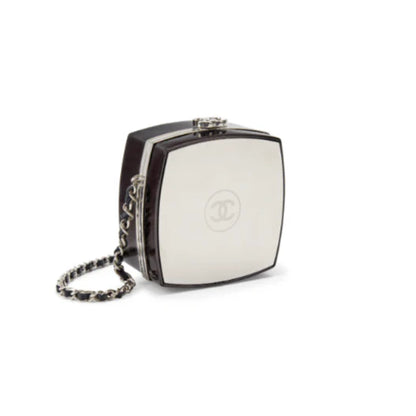 Chanel Black Patent Leather and Silver Mirror Minaudière Silver Hardware