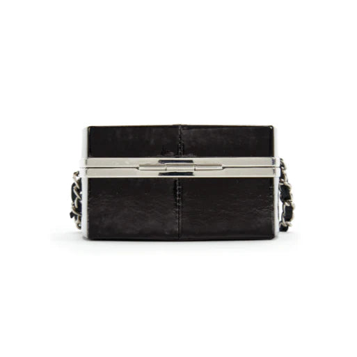 Chanel Black Patent Leather and Silver Mirror Minaudière Silver Hardware