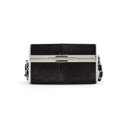 Chanel Black Patent Leather and Silver Mirror Minaudière Silver Hardware