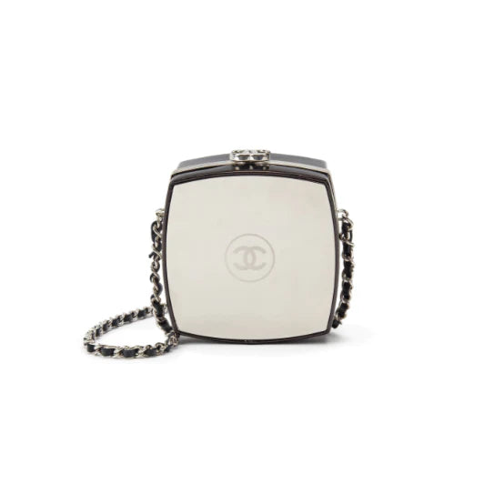 Chanel Black Patent Leather and Silver Mirror Minaudière Silver Hardware
