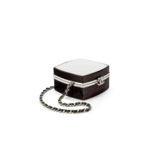 Chanel Black Patent Leather and Silver Mirror Minaudière Silver Hardware