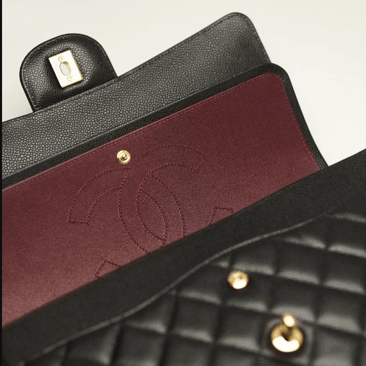 Chanel Classic Handbag Grained Calfskin & Gold-Tone Metal