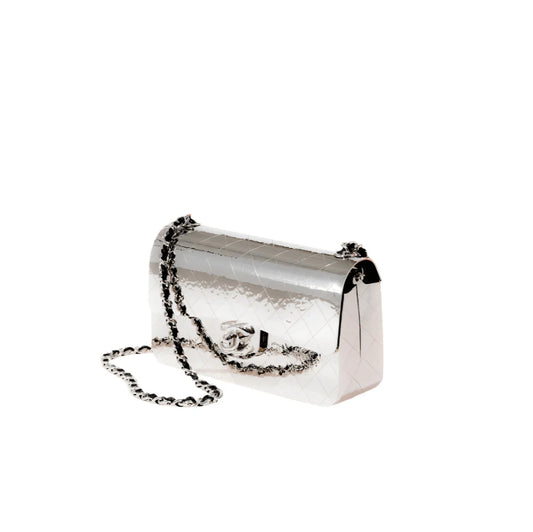 Chanel Mini Silver Handbag With Chain