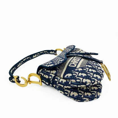 Dior Saddle Bag Blue Dior Oblique Embroidery