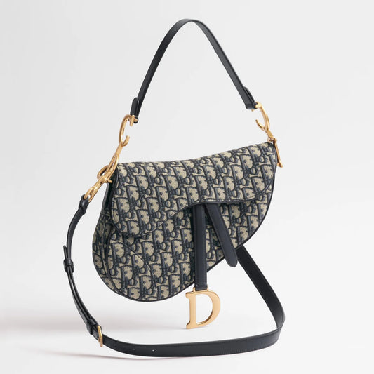 Dior Saddle Bag with Strap Blue Dior Oblique Jacquard