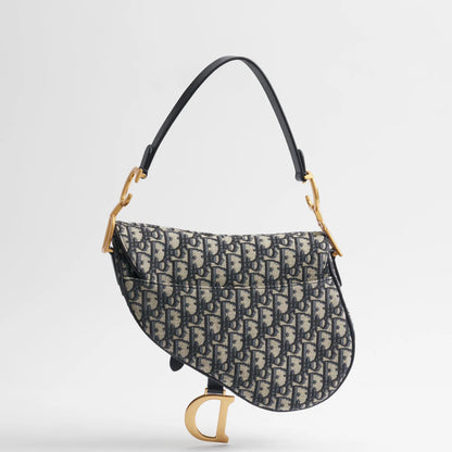 Dior Saddle Bag with Strap Blue Dior Oblique Jacquard
