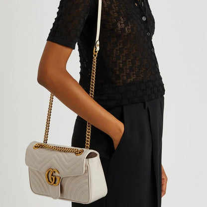 Gucci GG Marmont White Small Leather Shoulder Bag
