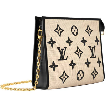 Louis Vuitton Raffia and Leather Poche With Chain