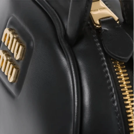 Miu Miu Leather Top-Handle Bag With Metal Lettering Logo And Gold-Tone Hardware Black