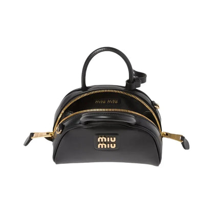 Miu Miu Leather Top-Handle Bag With Metal Lettering Logo And Gold-Tone Hardware Black