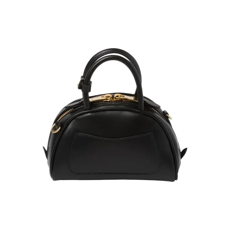 Miu Miu Leather Top-Handle Bag With Metal Lettering Logo And Gold-Tone Hardware Black