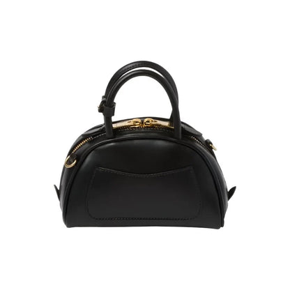 Miu Miu Leather Top-Handle Bag With Metal Lettering Logo And Gold-Tone Hardware Black