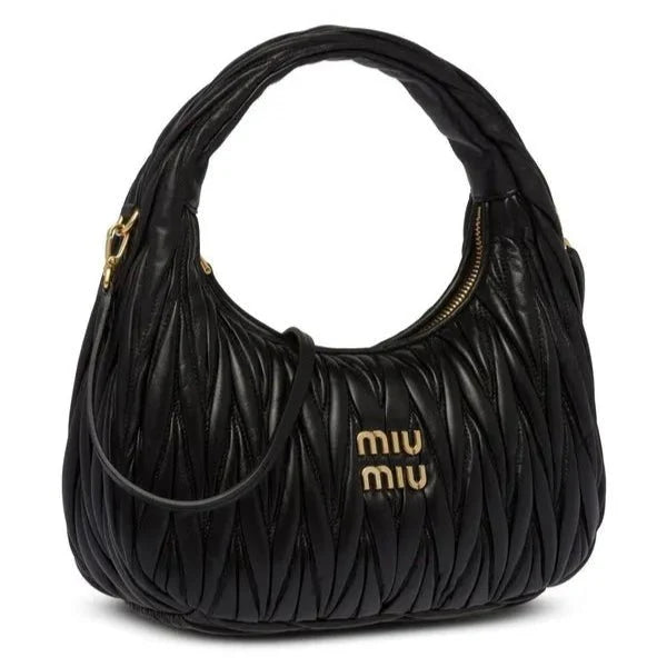 Miu Miu Small Miu Wander Black Matelassé Bag