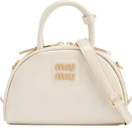 Miu Miu Vernice Branded Leather Top-Handle Bag
