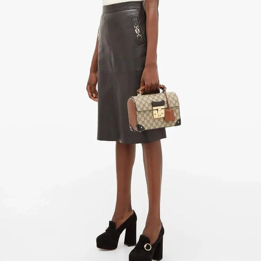 Gucci Padlock Bamboo-Handle GG Supreme Handbag