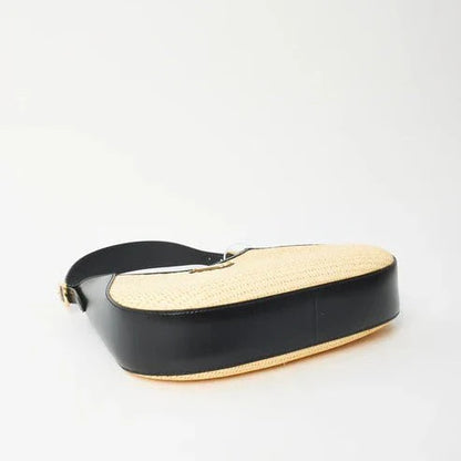 Prada Beige Raffia & Black Leather Small Cleo Bag