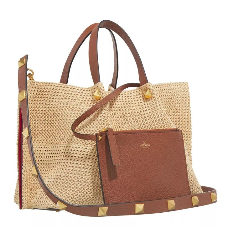 Valentino Garavani Medium Straw Summer Tote Natural