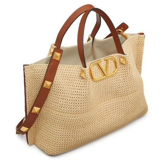 Valentino Garavani Medium Straw Summer Tote Natural