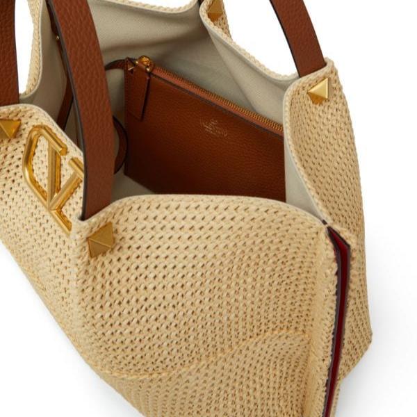 Valentino Garavani Medium Straw Summer Tote Natural