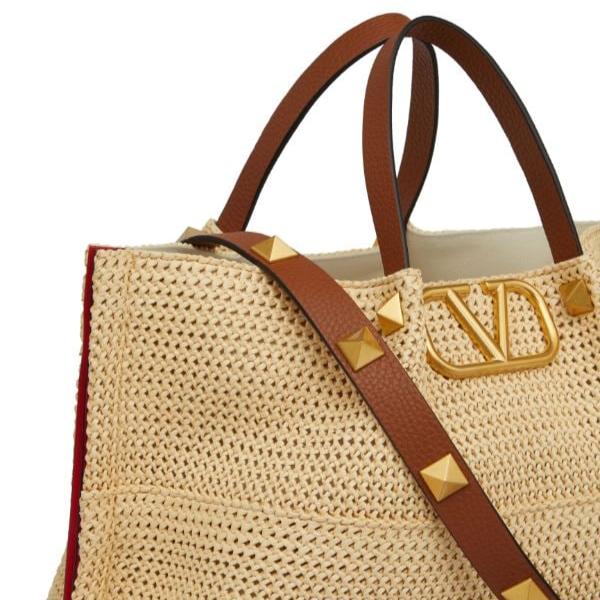 Valentino Garavani Medium Straw Summer Tote Natural