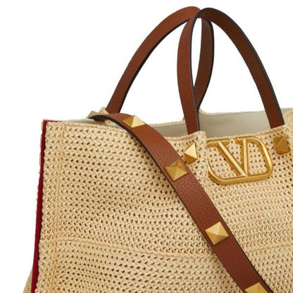 Valentino Garavani Medium Straw Summer Tote Natural
