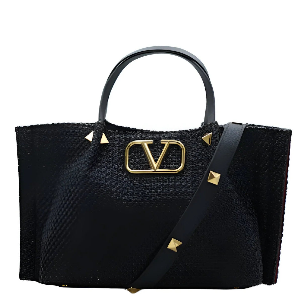 Valentino Garavani Medium Straw Summer Tote Natural Shopper Black