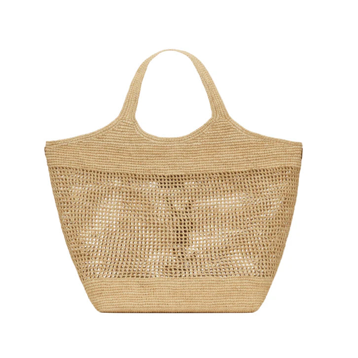 Yves Saint Laurent Icare In Raffia Naturel And Brown Gold